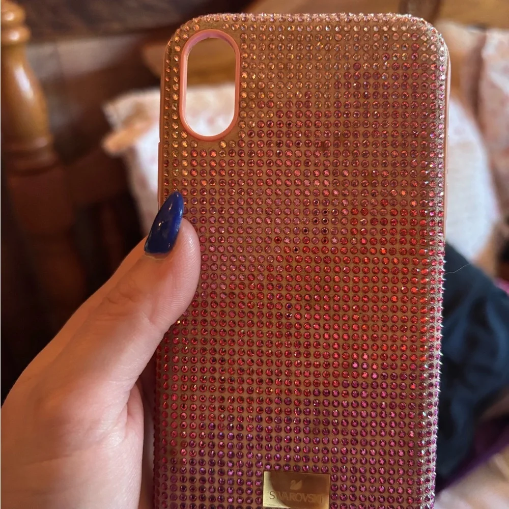 Swarovski Pink Crystal Rhinestone Phone Case with Gold Plaque